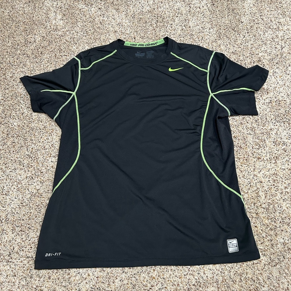 Nike Pro Combat Black Tee with Neon Highlights